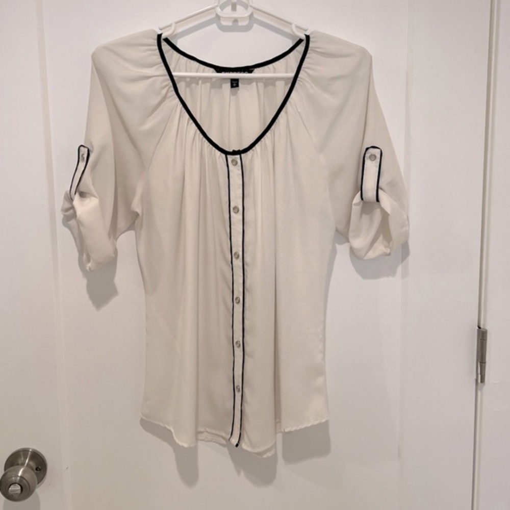 Express White & Black Rolled Sleeve Blouse